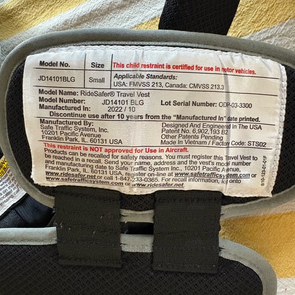 RideSafer Travel Vest - Small